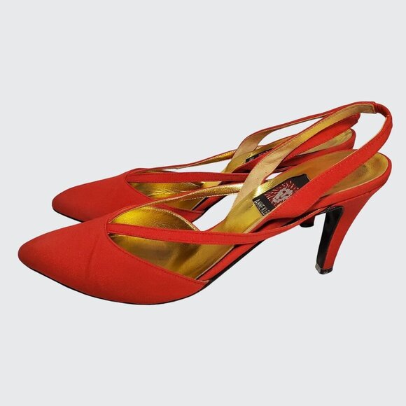 Vintage Anne Klein Slingbacks Red High Heel Made in Italy Women's *RARE* 7.5M - Picture 1 of 9